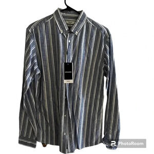 JACK & JONES SLIM FIT cotton linen  men shirt , striped vertically BLUE WHITE